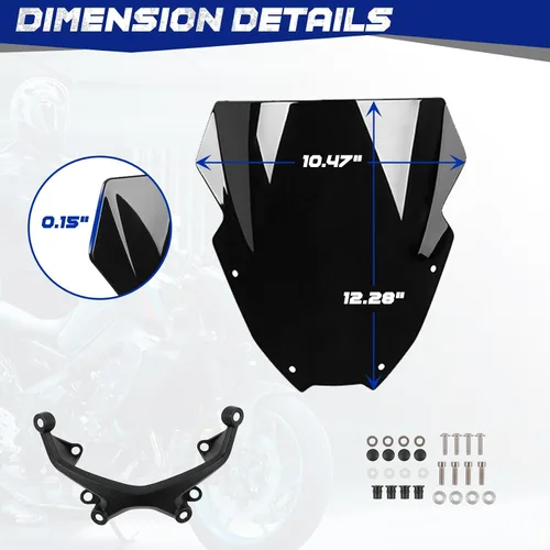 Miniatura 8 de Parabrisas de motocicleta de 12 pulgadas para MT09 MT-09/SP FZ09 2021 2022 2023 deflector de viento delantero con soporte de montaje, negro
