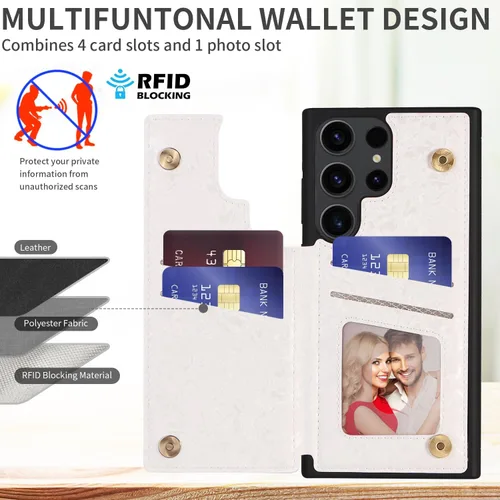 Miniatura 3 de UEEBAI Funda tipo cartera para Samsung Galaxy S23 Ultra con tarjeteros, funda de piel sintética, función atril, bloqueo RFID, doble cierre Mariposa