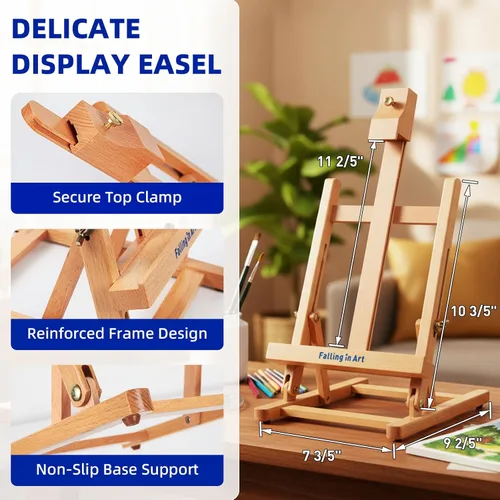 Miniatura 5 de Falling in Art Juego de pintura para niños con caballete de mesa, kit de inicio de pintura acrílica con bata de arte, pinturas acrílicas, lápices