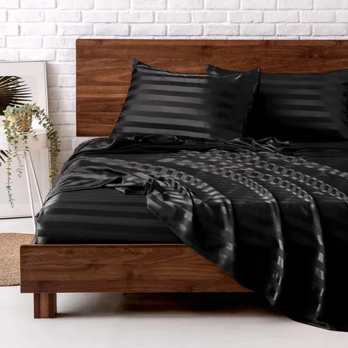 Miniatura 24 de MR&HM Sábanas de satén para cama de tamaño King, juego de 4 piezas de ropa de cama sedosa con bolsillo profundo de 15 pulgadas para colchón