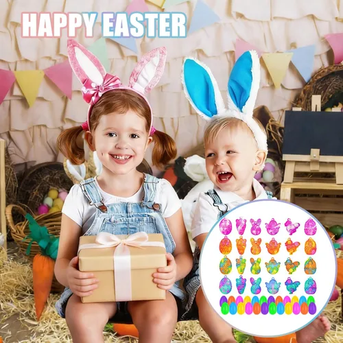 Miniatura 7 de Paquete de 24 huevos de Pascua precargados con mini llavero Pop Fidget, huevos de Pascua rellenos para niños y niñas, cesta de Pascua, regalos