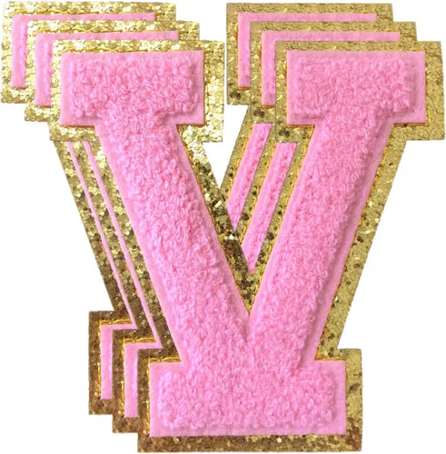 Miniatura 214 de 3 parches de números de chenilla negra, tamaño grande de 4-1/2" parches de números para planchar, parches universitarios para ropa, 8" Borde oro rosa