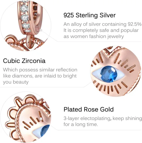 Miniatura 3 de Dijes de cuentas de mal de ojo azul para pulseras Pandora de plata de ley 925, dijes de la suerte, cuentas de regalo para mujer