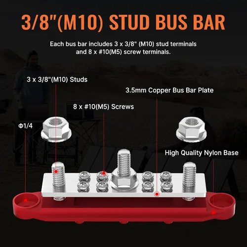 Miniatura 3 de Barra de Bus Joinfworld 250A 12V Bloque de Distribución de Energía con 3 x 3/8" (M10) Pernos Barra Terminal de Bus Marino Bloque de Barra de Batería