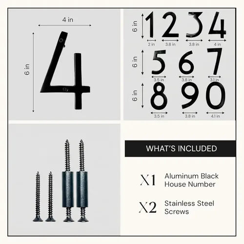 Miniatura 8 de NACH Números de casa flotantes, números de casa negros de aluminio de 6 pulgadas para exteriores, número 4, números de puerta con accesorios