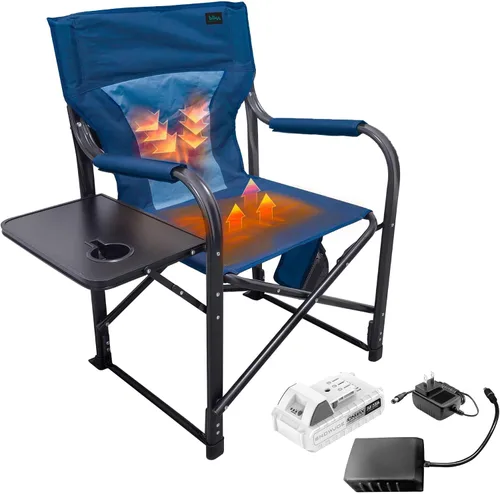 Bliss Hammocks Asiento de director con calefacción de 24 voltios con 3 ajustes de calor, silla de campamento plegable portátil de 21 pulgadas de Azul