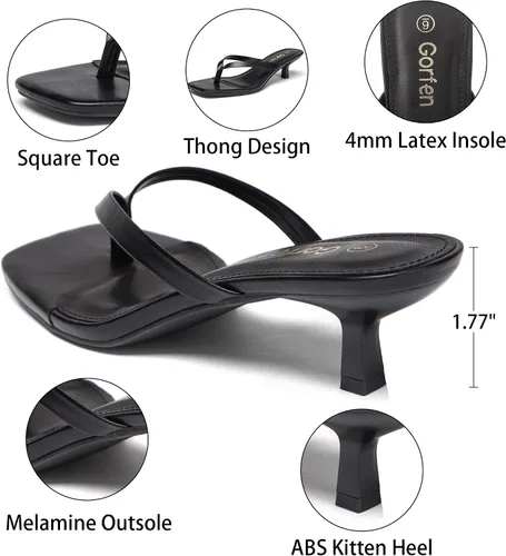 Miniatura 6 de Sandalias de tacón de gatitos para mujer, con puntera cuadrada, sin cordones, sandalias de tacón de 2 pulgadas, sandalias de fiesta, sandalias