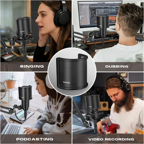 Miniatura 7 de SUUNTOK Filtro Pop de micrófono de alto rendimiento mejorado, filtro Pop ideal para sesiones de grabación de micrófono y transmisión