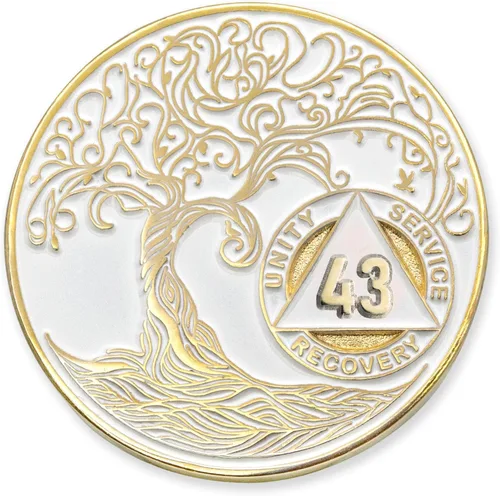 Miniatura 43 de 20 Year Sobriety Mint Twisted Tree of Life - Medallón de recuperación AA chapado en oro, fichas y fichas, color negro