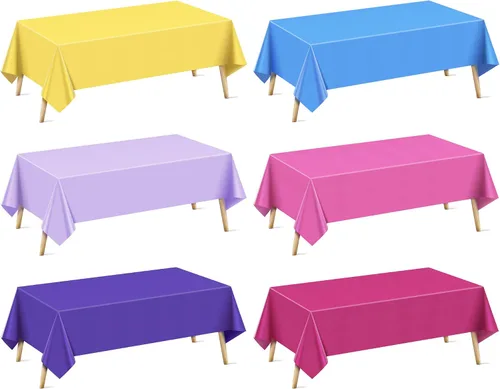 Miniatura 14 de Mantel rectangular de la serie azul y verde, 4 piezas, 54 x 72 pulgadas, color sólido, impermeable y a prueba de derrames, mantel de plástico