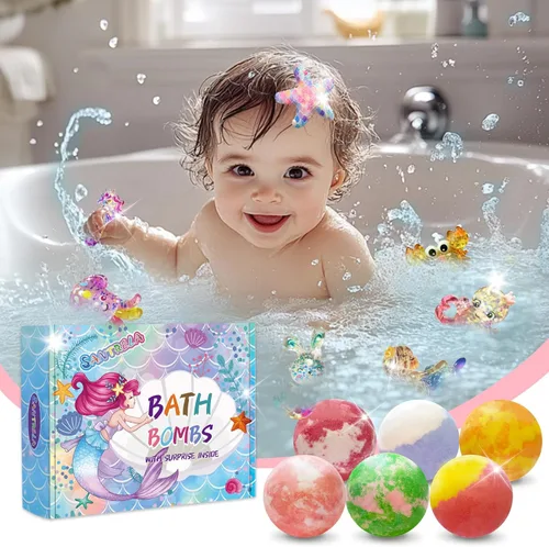 Miniatura 2 de Bombas de baño para niños con sorpresa en el interior, 12 bombas de baño para niños con juguetes de sirena, juego de regalo para niñas, manteca