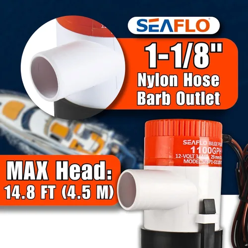 Miniatura 7 de SEAFLO Bomba de sentina 1100 GPH Serie 01 – 12 V, salida de 1-1/8 pulgadas, bomba sumergible marina con protección antibloqueo de aire, certificado