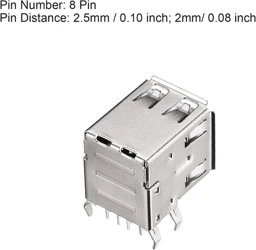Miniatura 2 de Enchufe PCB USB tipo A de 8 pines horizontal de 90 grados, conector en línea de doble puerto hembra [para aplicación mini USB] - 1.5A / negro