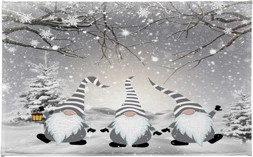 Miniatura 9 de LB Tapete de baño de muñeco de nieve de Navidad para baño, copos de nieve blancos de vacaciones de invierno sobre tablas de madera gris rústicas