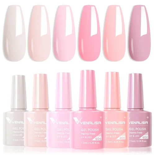Miniatura 8 de VENALISA - Juego de esmaltes de uñas de gel rosa sin hema, 6 colores, popular kit de esmalte de gel rosa nude, esmalte en gel de remojo con lámpara