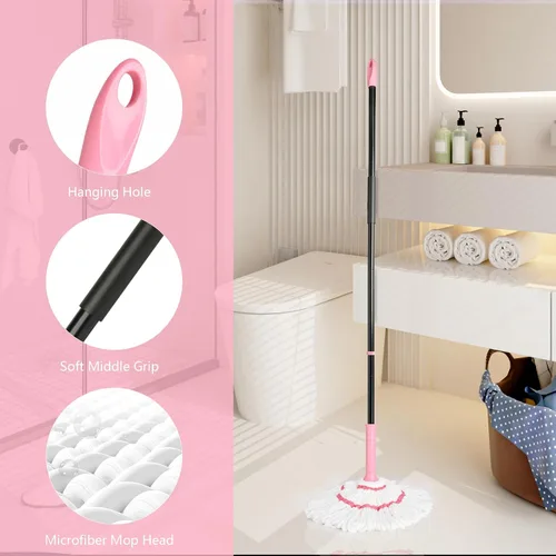 Miniatura 4 de Trapeador giratorio autoescurridor para limpieza de suelos, mango largo de 57 pulgadas, trapeador de microfibra resistente para trapear húmedo