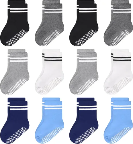 Miniatura 19 de ELUTONG - Calcetines para niños con agarre, antideslizantes, 12 pares para niños, niñas, bebés de 1 a 7 años