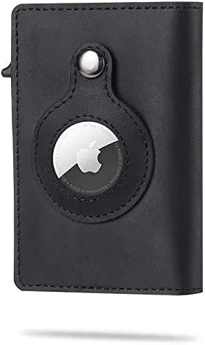 AirWallet Billetera para tarjeta de crédito, tarjetero RFID, tarjetero minimalista con funda AirTag, Negro -, Minimalista