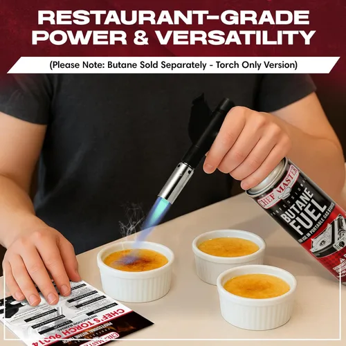 Miniatura 4 de Combo de Encendedor de Antorcha de Butano con 4 x 8 oz. de Combustible de Butano de Chef Master, Antorcha de Cocina Recargable para Brulee, Postres