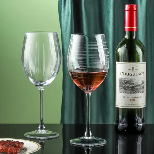 Miniatura 3 de Joeyan Copas de vino tinto y blanco sopladas a mano, copas de tallo con patrón de rayas y puntos, juego de cristalería de tallo largo tallado Copas