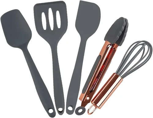 Miniatura 10 de Collfa Juego de cinco piezas de utensilios de cocina pequeños en color oro rosa y rosa, herramientas de cocina de silicona mini para niños, incluye