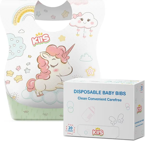 Miniatura 13 de KIIS Baberos desechables para bebés, niños y niñas, empaquetados individualmente, higiénicos, suaves y a prueba de fugas (20 unidades/60 piezas)