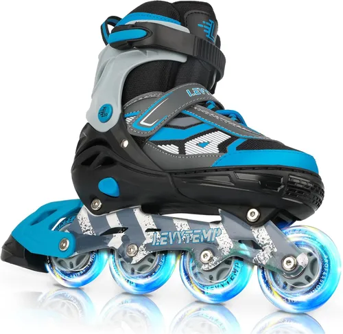 Patines en línea ajustables para niños y adultos, patines al aire libre para principiantes con todas las ruedas iluminadas para niñas, niños, Azul