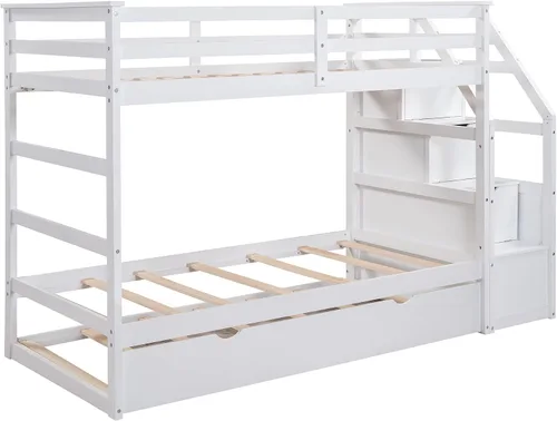 Miniatura 8 de Harper & Bright Designs Litera con nido y escalera, marco de literas de madera individual sobre cama individual con barandilla de seguridad, litera