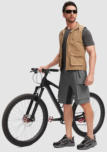 Miniatura 6 de Bikewa Pantalones cortos de ciclismo de montaña para hombre, con acolchado 3D, ajuste holgado, con bolsillos con cremallera