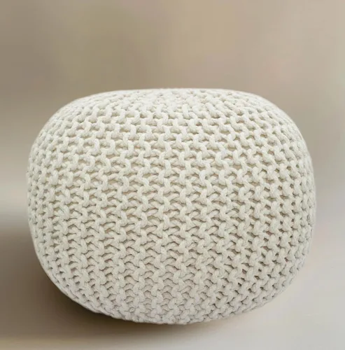 Puf Cotton Craft tejido a mano con estilo de cable Dori Pouf, otomano para el piso, 100 % algodón trenzado, hecho y cosido a mano, un asiento único