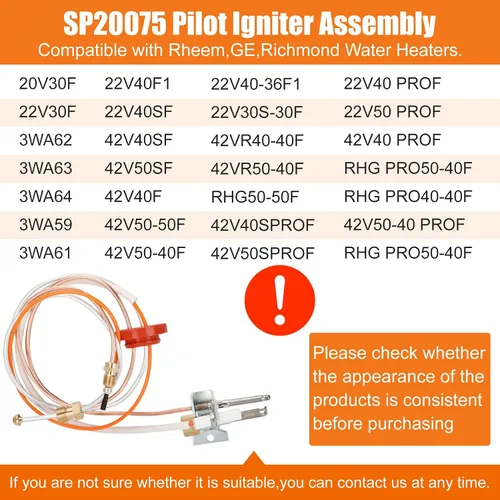 Miniatura 4 de Conjunto piloto e encendedor SP20075 mejorado compatible con el conjunto piloto de calentador de agua Rheem, PROTECH, GE, montaje piloto