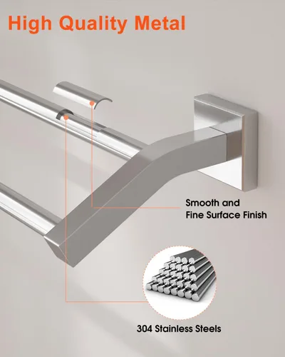 Miniatura 7 de Alise Toalleros dobles de baño para baño, soporte de pared de 24 pulgadas, resistente acero inoxidable SUS304, toallero para toallas, níquel Níquel