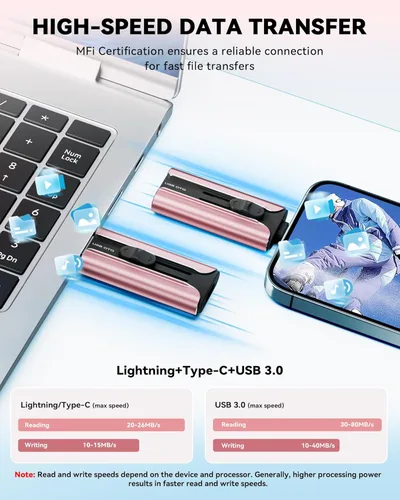 Miniatura 3 de Memoria USB de 256GB con Certificación MFi para iPhone, Memoria USB, Unidades USB, Memoria USB de Alta Velocidad para iPhone para Fotos Videos