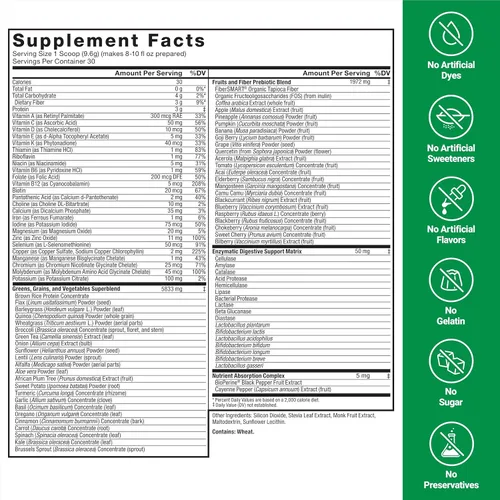 Miniatura 6 de Force Factor Polvo de bienestar diario Smarter Greens, polvo de superalimento de verduras para apoyar la salud intestinal, hinchazón y digestión