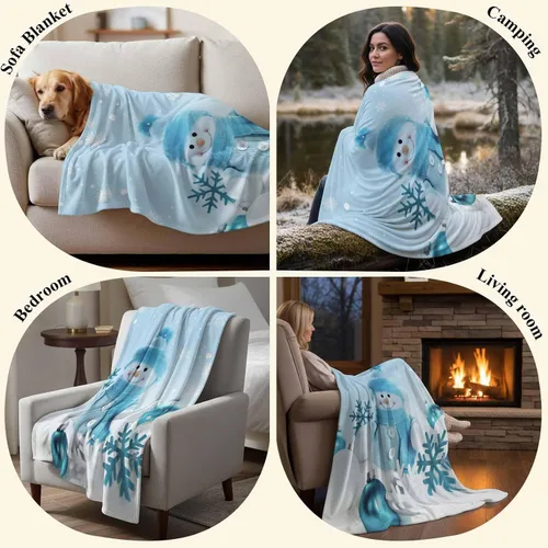 Miniatura 6 de Mantas de Tiro de Muñeco de Nieve de Navidad, Manta de Vellón Suave de Vacaciones de Invierno Decorativa para Hogar Sofá Sillón Silla Sala de Estar