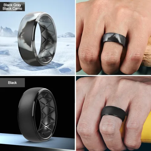 Miniatura 32 de Egnaro Anillos de boda de silicona para hombre: 1/4/6/7 Multipack de anillos de boda de goma con arco interior Diseño ergonómico transpirable