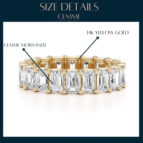 Miniatura 5 de Anillo de eternidad de moissanita de corte esmeralda de 5 34 a 7 12 quilates para mujer en oro blanco o amarillo de 14 k (D-E, VVS, CTW), anillo