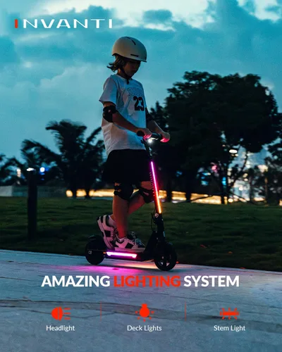 Miniatura 6 de INVANTI KS03 Scooter eléctrico para niños de 8 años en adelante, motor de pico de 350 W, máximo 12 mph y 10 millas, rueda sólida de 7 pulgadas, Negro