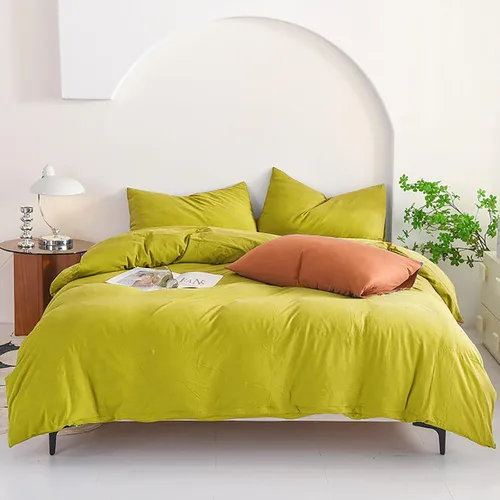 Miniatura 11 de Luxlovery Juego de edredón azul marino, tamaño King, de algodón, suave, transpirable, acogedor, con 1 funda de almohada color amarillo y 1 funda
