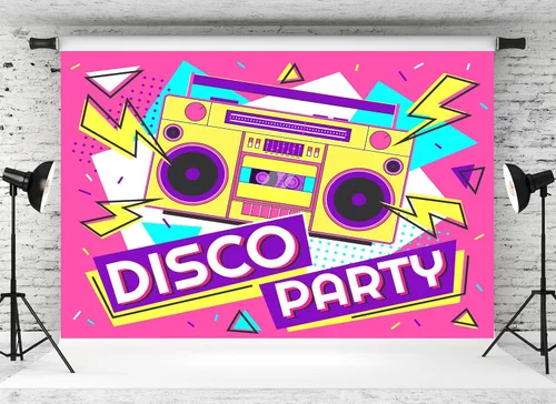 Miniatura 2 de 5x3ft Disco Party Backdrop Retro Boombox Colorful Geometric Patterns Background for 70s 80s 90s Night Club Dancing Music Birthday Lets Boogie Party