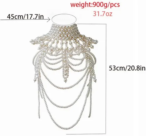 Miniatura 6 de YWCUTE Collar sexy trenzado con flecos de perlas y cadena de cuerpo de perlas de moda francesa multicapa, Beige
