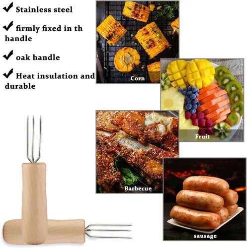 Miniatura 6 de Corn On The Cob - Juego de 20 soportes de mazorca de maíz de acero inoxidable con mango de madera, pinchos de mazorca, tenedores de maíz