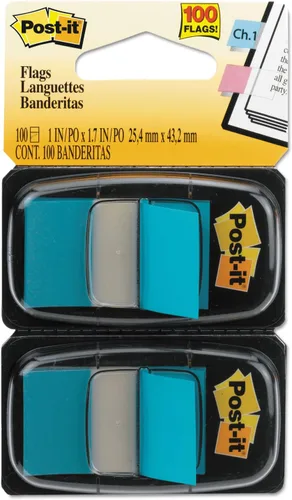Post-it 680BB2 Banderas de página estándar en dispensador, color azul brillante, 100 banderas/dispensador