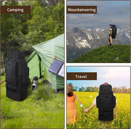 Miniatura 7 de Mochila de senderismo, mochila grande de 100L para acampar, mochila MOLLE impermeable y expandible, mochila táctica militar para deportes al aire
