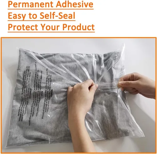 Miniatura 5 de Belinlen - 200 bolsas de polietileno transparentes autosellantes de 12 x 18 pulgadas con advertencia de asfixia para embalaje de ropa, camisetas
