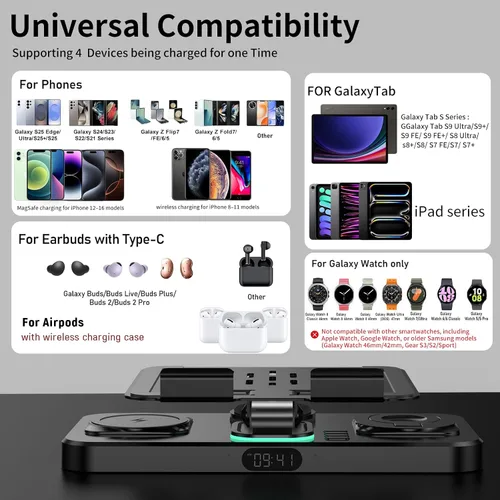 Miniatura 2 de Estación de carga inalámbrica magnética 6 en 1 para reloj Samsung, base de carga plegable para Galaxy S25/S24/S23/Note 20/Fold7/Flip7/Galaxy Watch