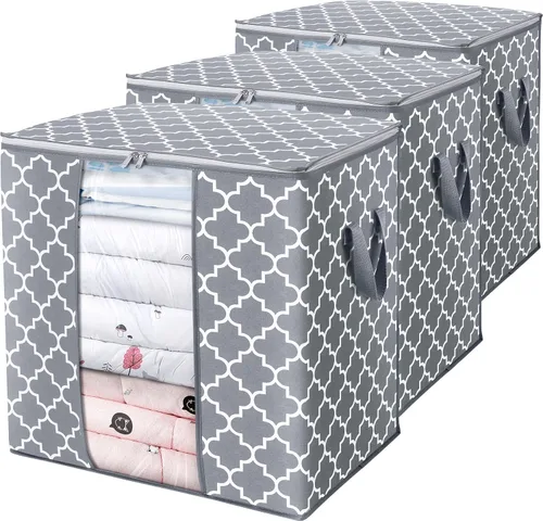 Miniatura 10 de WISELIFE Bolsas de Almacenamiento [3 Unidades/100L] Contenedores Grandes de Organización y Almacenamiento de Mantas y Ropa para Edredones, Ropa