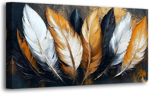 Lienzo decorativo para pared de sala de estar, oficina, dormitorio, decoración de pared, pinturas impresas de plumas, arte moderno de otoño blanco