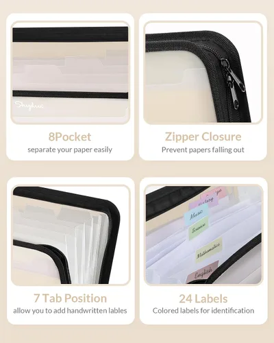 Miniatura 3 de SKYDUE Organizador de archivos de acordeón, carpeta de archivos expandible de 7 bolsillos con bolsillo frontal, tamaño carta, importante organizador