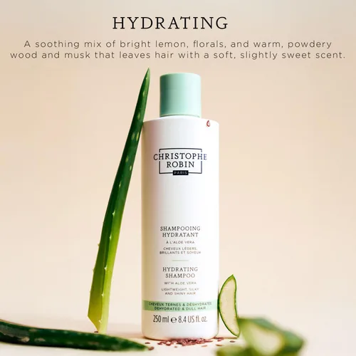 Miniatura 2 de Christophe Robin Champú hidratante con aloe vera, ligero, ultrahidratante, para cabello seco y opaco, 8.4 onzas líquidas